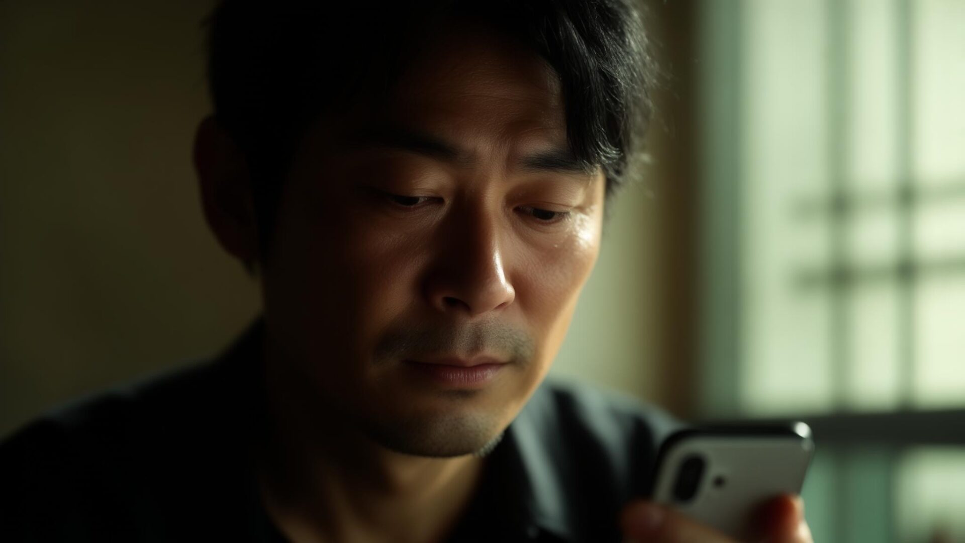 スマートフォンで相談している男性