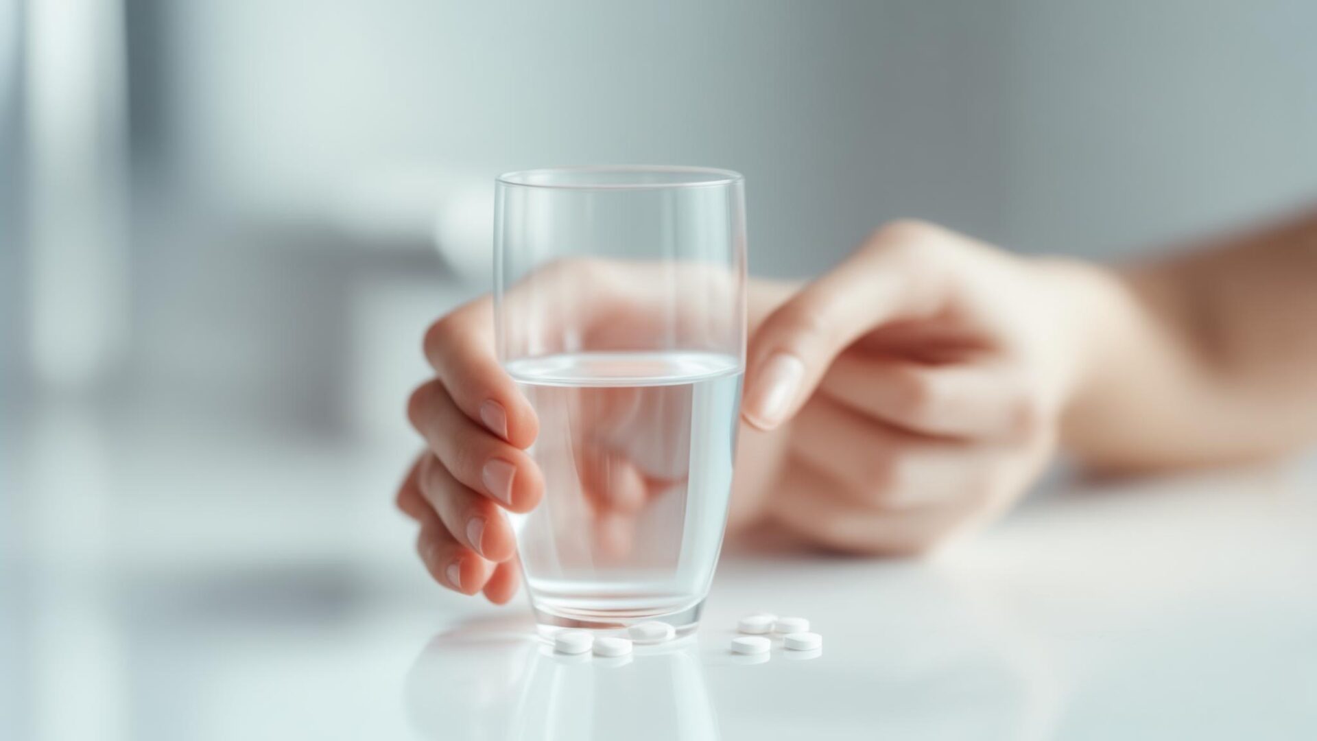 水と錠剤を手に持つ服用イメージ
